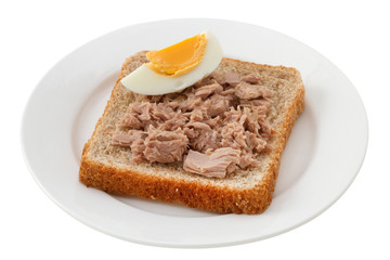 toast with tuna and egg on the plate