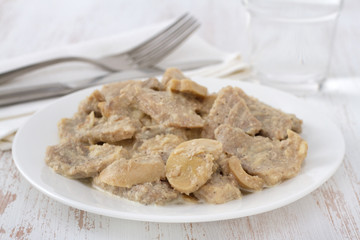 pork with mushrooms on the plate