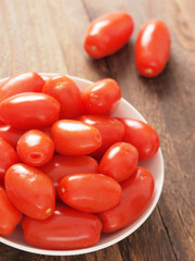 close up of a bowl of roma tomatoes