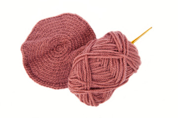 Crochet hook and wool isolated on white background