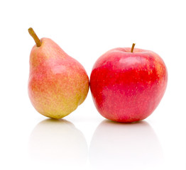 pear and apple on a white background close-up
