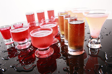 Red drinks on wet bar