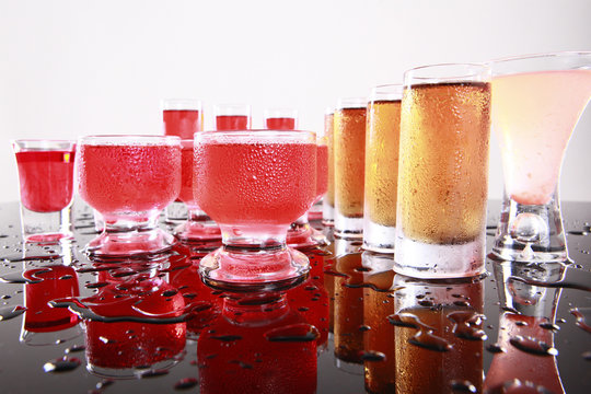 Red drinks on wet bar