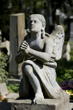 Old cemetery angel sculpture made of stone