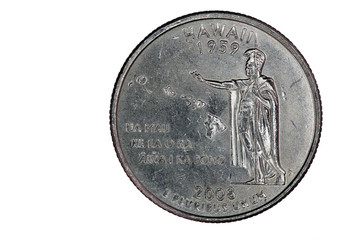 Tail Side of US Hawaii State Quarter Closeup