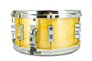 plywood snare drum isolated on white background
