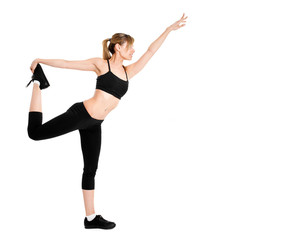 Fototapeta premium Fitness woman doing exercise isolated on white