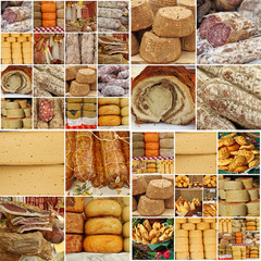 collage with  sausages and cheese, Europe