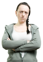 woman with crossed arms not happy