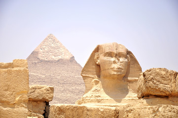 Sphinx in front of Pyramid Giza