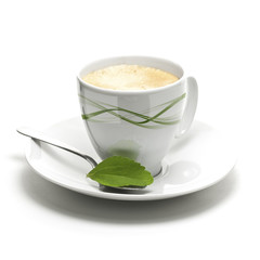 stevia plant and coffee cup - obrazy, fototapety, plakaty