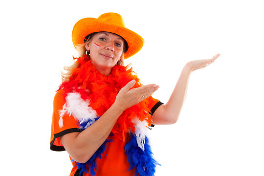 Dutch female soccer suporter is showing