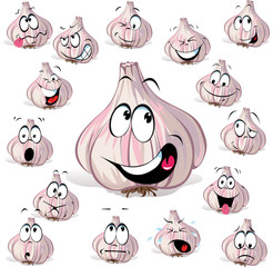 garlic cartoon head with many expressions