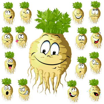 celery cartoon with many expressions isolated