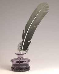 3d render of quill with inkpot