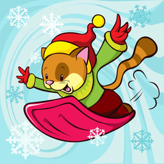 cat cartoon bobsledding