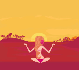 Obraz na płótnie Canvas Girl in Yoga pose on Summer background