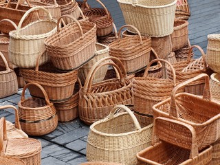 The new pretty yellow different baskets pile