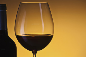 Wine bottle and glass
