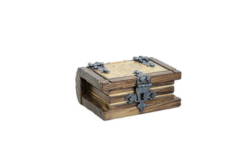 closed wooden chest with old map, isolated