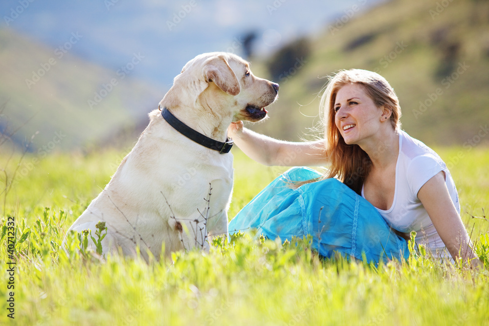 Canvas Prints young woman with her dog