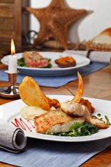 roasted pikeperch fillet with mashed potatoes