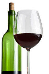 Wine bottle and glass