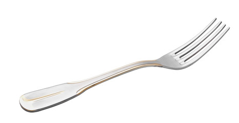 Silver fork on white background