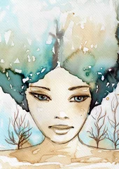 Photo sur Plexiglas Inspiration picturale portrait à l& 39 aquarelle d& 39 une fille
