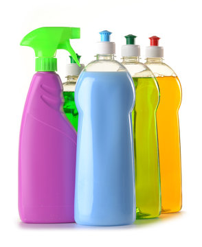 Detergent bottles isolated on white