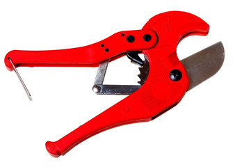 Tools for cutting polypropylene tubes, isolated on a white backg