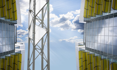 Edificaci&oacute;n moderna, energia solar, abstracto.