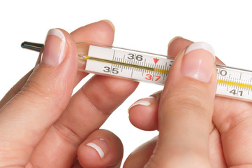 Hand with thermometer