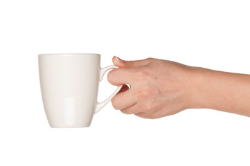 Hand with white cup
