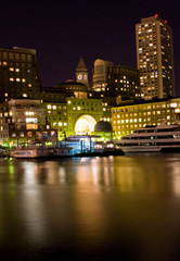 Boston Massachusetts at night from across Fort Point Channel