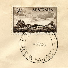 Canceled australian stamp "19th century royal mail"