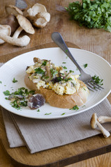 Toast with mushrooms and scrambled eggs