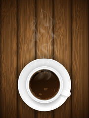 Coffee cap on wooden background. Vector illustration.
