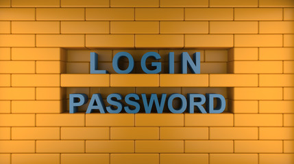 Fototapeta na wymiar login, password and wall