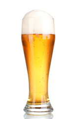 Glass of beer with isolated on white