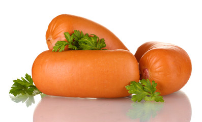 tasty sausages and parsley isolation on white