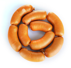 Pile of sausages isolated on white