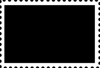 Blank Open Postage Edge Outline Landscape Template White on Blac
