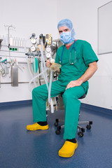 anesthesiologist with anesthetic machine
