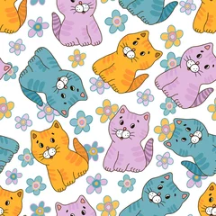 Selbstklebende Fototapeten amüsantes Kätzchen nahtloses Muster © annareichel