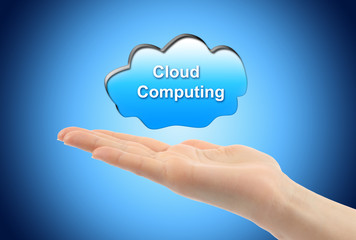 Cloud computing concept with woman hand