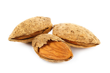 Almonds on a white background