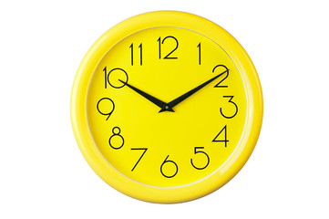 yellow clock on a white background,place for your own text, pict