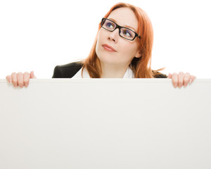 Businesswoman  holding blank