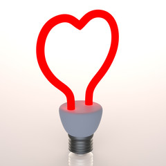 Red heart shaped light bulb